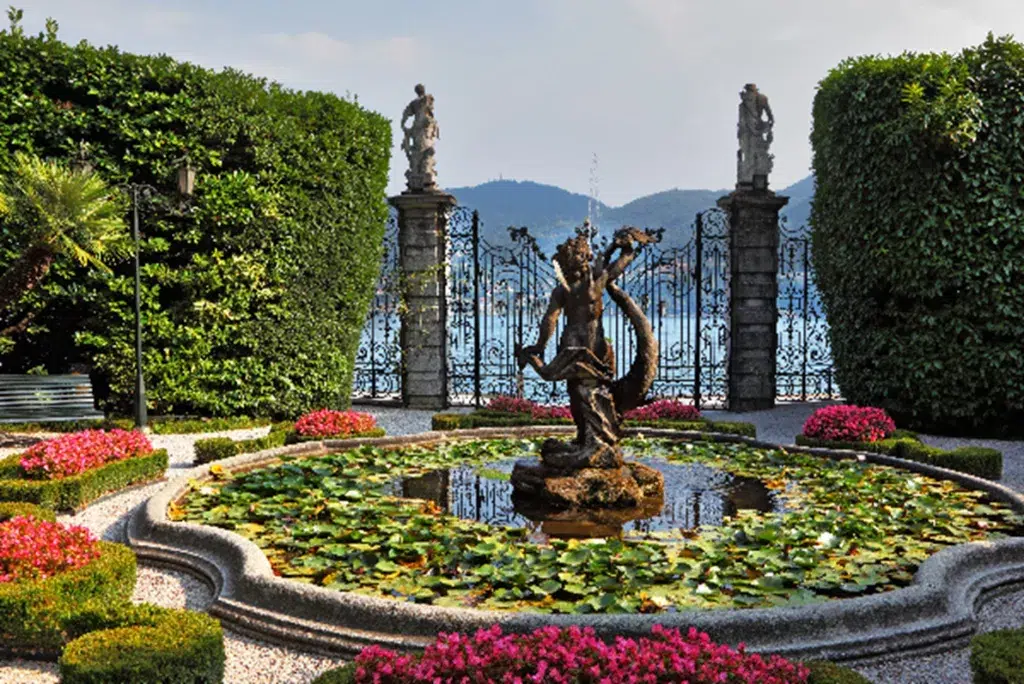 A fountain in a garden